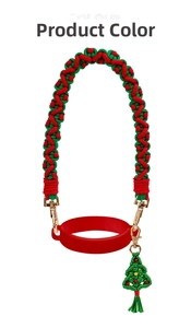 Detail of red and green woven cup handle with Christmas tree charm and silicone ring