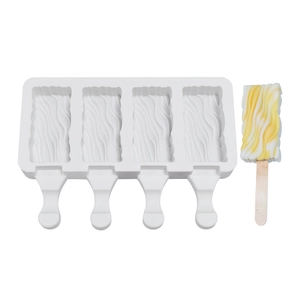 White 4-cavity silicone popsicle mold with rippled texture for DIY homemade ice cream