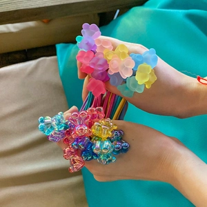 Colorful gummy bear hair ties set featuring frosted and jelly resin charms for girls