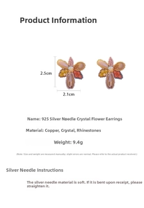 Tableau des tailles détaillé pour boucles d'oreilles fleur et cristal avec tige en argent