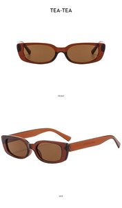 Front and side macro view of vintage square amber resin sunglasses with tea lenses