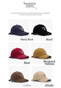 Collage of six classic cotton baseball caps with academy letter embroidery in various colors