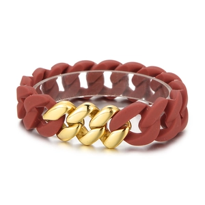 Chunky gold and mahogany cuban link bracelet made of stainless steel and silicone