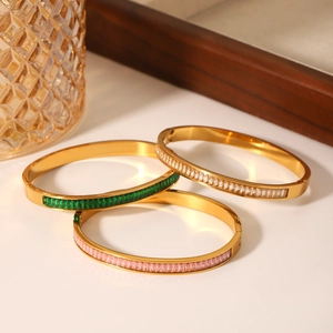 18K gold plated stainless steel bracelet set with green pink and white zircon stones