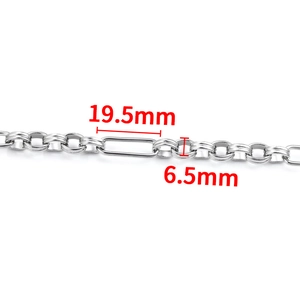 Chaîne à maillons ovales en acier inoxydable argenté, dimensions 19,5 mm par 6,5 mm