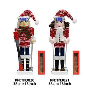 Pair of 15 inch wooden Christmas Nutcracker soldiers in skiing style for holiday decor