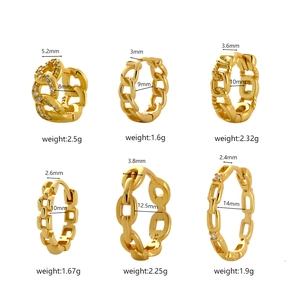 Six sets of gold S925 sterling silver chain hoop earrings with cubic zirconia stones
