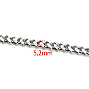 Polished 5.2mm stainless steel curb chain with six-side diamond cut for DIY jewelry