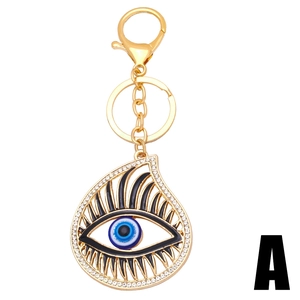 Creative Evil Eye gold keychain with blue teardrop pendant and sparkling crystals