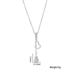 Silver Gourd Pendant Necklace with pavé diamonds on O-chain showing size 12mm x 6.5mm