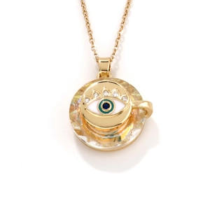 Magnifique collier doré avec pendentif oeil maléfique, cristal clair et accents de zircon