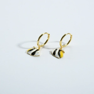 S925 silver tropical fish hoop earrings in gold with colorful enamel charm pendants