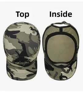 Detailansicht der Camouflage-Militärkappe mit Oberseite und schwarzem Schweißband innen