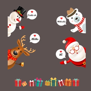 Détail de stickers de Noël pour fenêtre avec Père Noël, renne, bonhomme de neige et ours