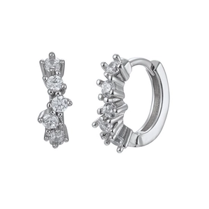Silver C-shaped zircon earrings featuring five brilliant round-cut clear stones