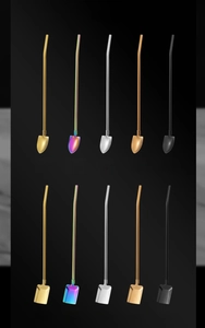 Macro detail of various 304 stainless steel straw spoons with polished square shovel tips