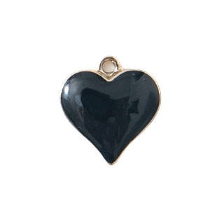 Polished black heart pendant with metallic rim for DIY necklace and bracelet jewelry
