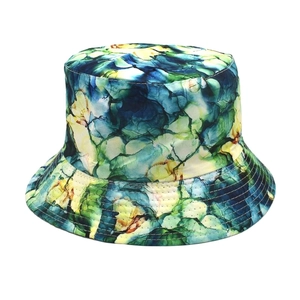Detail of colorful watercolor abstract print on durable canvas sun protection bucket hat