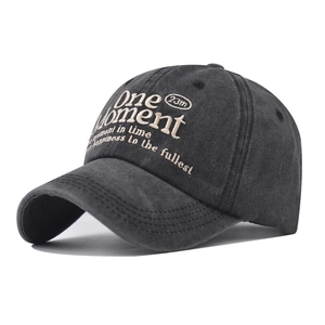 Vintage Washed Cotton Baseball Cap One Moment Letter Embroidery Distressed Adjustable Sun Hat For Men Women