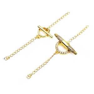 Gold plated brass toggle clasps with zircon micro-pave for DIY jewelry making