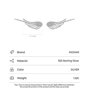 S925 Sterling Silver Angel Wing Earrings with micro-inlaid rhinestones and dimensions