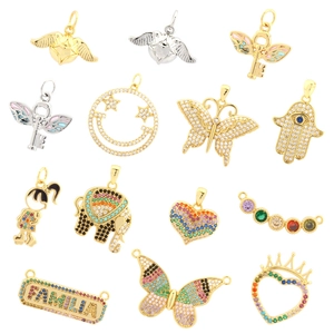 Selection of micro-pave zircon charms in 18K gold and silver finishes for DIY jewelry making