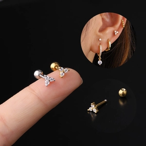 Cartilage Helix Piercing Stud Earring Stainless Steel Bar Copper Cubic Zirconia Flower Screw Ball Back Jewelry Women