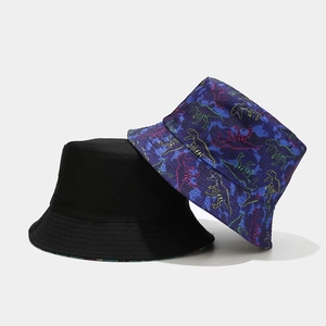 Set di 2 cappelli a secchiello reversibili con motivi di dinosauri e nero a tinta unita