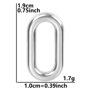 Detailed view of oval stainless steel jewelry pendant showing height and width dimensions