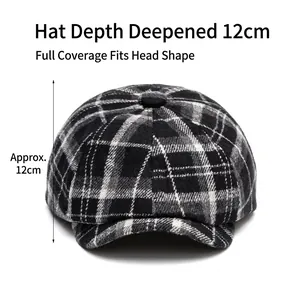 Berretto newsboy classico a quadri da uomo con corona profonda 12 cm e tessuto caldo