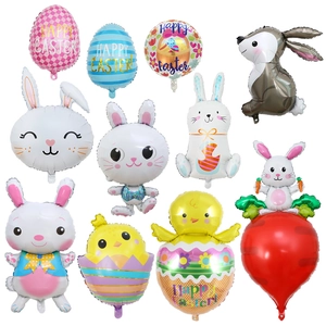 Variety of Easter foil balloons including bunny, chick and egg shapes for party decor
