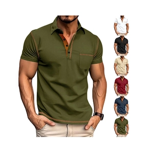 Men's casual short sleeve polo shirt with chest pocket in army green and six colors