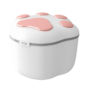 White cat paw vacuum sealed pet food container with pink lid for cats and dogs