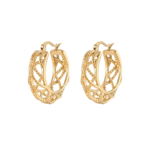 Luxurious gold stainless steel hoop earrings with intricate braided openwork pattern