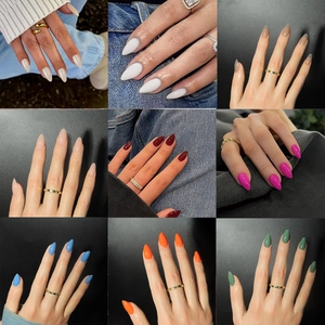 Almond Shape Press On Nails Solid Color Glossy Artificial Fake Nails For Women Daily Wear Elegant Simple Manicure Full Cover