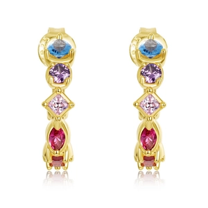 Vintage S925 sterling silver gold-plated rainbow earrings with multi-color zircons