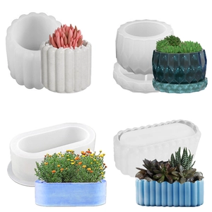 DIY Silicone Molds For Succulent Flower Pot Resin Casting Striped Geometric Oval Planter Making Flexible Craft Tool