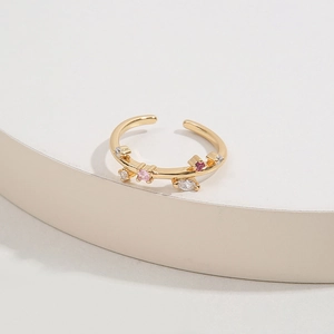Adjustable Open Ring Copper Gold Plated Colorful Zircon Vine Branch Design Elegant Jewelry For Women