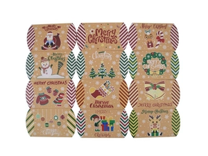 Set of 12 kraft paper Christmas pillow boxes with festive reindeer and Santa patterns