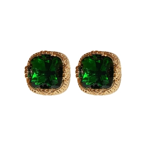 Square emerald zircon earrings in gold plated finish with vintage filigree details
