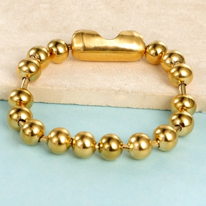 304 Stainless Steel Round Ball Bead Chain Bracelet 18K Gold Plated Mirror Polished Hip Hop Minimalist Unisex Jewelry
