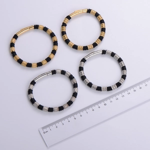 Braided leather and stainless steel bracelets for men with magnetic clasp and steel accents