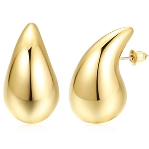 Minimalist gold-plated chunky teardrop earrings with a polished mirror finish surface