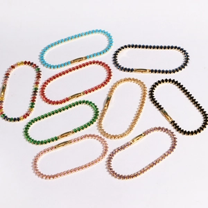 Detailed close-up showing nine vibrant gemstone colors of marquise-cut tennis bracelets