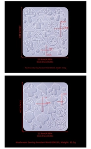 Silicone mushroom earring mold with multiple patterns and detailed metric measurements