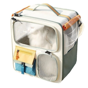 Portable pet carrier backpack with breathable mesh and transparent window for cats
