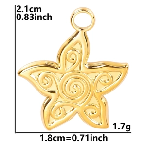 Detailansicht Gold Seestern-Anhänger mit Spiraltextur und genauen Größenangaben