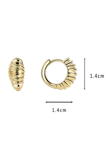 Detailed size view of gold croissant hoop earrings with a textured metallic finish