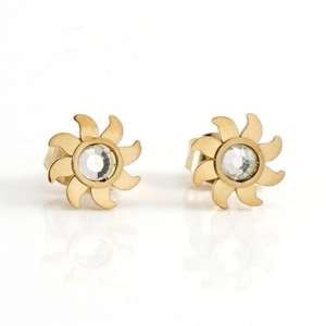 Sonnenblumen Zahnrad Ohrstecker Edelstahl Funkelnder Strass Geometrischer Minimalistischer Moderner Schmuck Damen