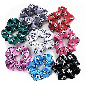Soccer Print Hair Scrunchie Elastic Satin Fabric Sporty Ponytail Holder For Women Trendy Athletic Hair Accessories